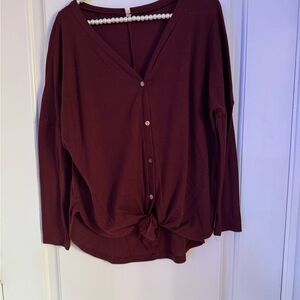 Women's Burgundy Button-Up Top